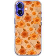 Le Balvo Iphone 16 Uyumlu Turuncu Papatyalar Baskılı Silikon Kılıf