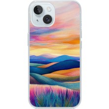 Le Balvo Iphone 15 Uyumlu Renkli Pastel Günbatımı Baskılı Silikon Kılıf