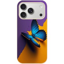 Le Balvo Iphone 17 Pro Uyumlu Mavi Kelebek Baskılı Silikon Kılıf
