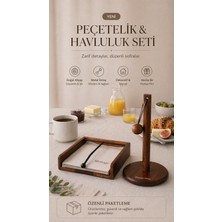 Mottogo Akasya Peçetelik & Kağıt Havluluk Seti Metal Detaylı Masa Üstü Organizer 18X18