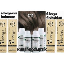 Biomagic 7.11 Yoğun Küllü Kumral Organik Içerikli Amonyaksız Kalıcı Saç Boyası  4 Boya+4 Oksidan