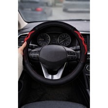 Baghes Universal Direksiyon Kılıfı Siyah Üzeri Kırmızı Detaylı Görünüm