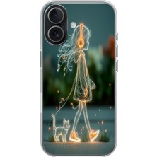 Le Balvo iphone 17 Uyumlu Kedili Neon Kız Baskılı Silikon Kılıf