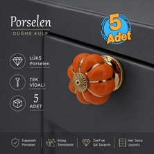 Badem10 (5 Adet) Pumpra Turuncu Porselen Gold Metal Düğme Kulp Mobilya Çekmece Dolap Kulpu Kulbu Kulpları