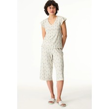 Penti Bej Serenity Kapri Çiçekli Kısa Kollu Pijama Takımı