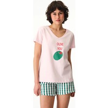 Penti Olive You Yiyecek Desenli Kısa Kollu Şort Pijama Takımı
