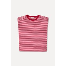 Mudo Kadın Pembe Çizgili Bisiklet Yaka T-Shirt