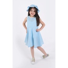 Aden Kids Kız Çocuk Çizgili Yazlık Elbise ve Şapka Takımı - 2'li Set (4-12 Yaş)