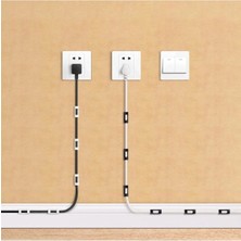 Mikasso Kablo Tutucu Yapışkanlı Mini 20LI Kanal USB Şarj Veri Kablosu Tutucu Yapışkanlı Kordon Siyah Beyaz