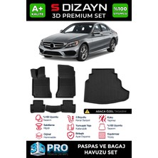 S-Dizayn Mercedes C Serisi W205 3D Pro Havuzlu Paspas ve Bagaj Havuzu Seti (2'li Set) 2014-2020 A+ Kalite