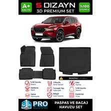 S-Dizayn Nissan X-Trail Benzinli 3D Pro Havuzlu Paspas ve Bagaj Havuzu Seti (2'li Set) 2022 Üzeri A+ Kalite