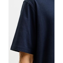 Jack & Jones Lacivert Erkek Regular Fit Flamlı T-Shirt 12288897 Jjedover Slub Tee Ss Noos