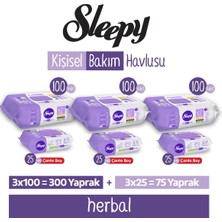 Sleepy Herbal Kişisel Bakım Havlusu 3X100 (300 Yaprak) + Çanta Boy 3X25 (75 Yaprak)