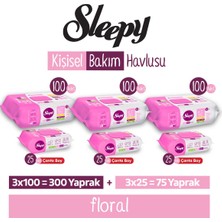 Sleepy Floral Kişisel Bakım Havlusu 3X100 (300 Yaprak) + Çanta Boy 3X25 (75 Yaprak)
