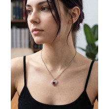 Vintage Takı Gümüş Kaplama Kırmızı Kalp Kolye & Vintage Deep Love Tasarım Romantik Hediye Kolye
