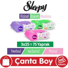 Sleepy Natural + Floral + Herbal Kişisel Bakım Havlusu Çanta Boy 3X25 (75 Yaprak)