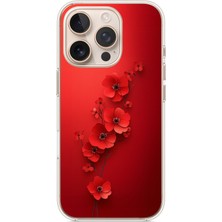 Le Balvo Iphone 16 Pro Uyumlu Kırmızı Kardelenler Baskılı Silikon Kılıf