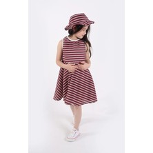Aden Kids Kız Çocuk Çizgili Yazlık Elbise ve Şapka Takımı - 2'li Set (4-12 Yaş)