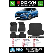 S-Dizayn Renault Megane 4 Sedan 3D Pro Havuzlu Paspas ve Çift Kulak Bagaj Havuzu Seti (2'li Set)  2016-2021 A+ Kalite