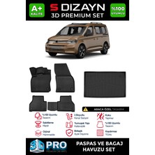 S-Dizayn Vw Caddy 3D Pro Havuzlu Paspas ve Bagaj Havuzu Seti (2'li Set) 2020 Üzeri A+ Kalite