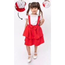 Aden Kids Kırmızı Krep Slopet Elbise Seti