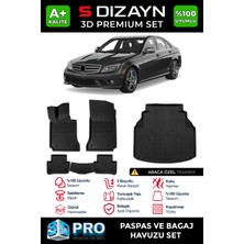 S-Dizayn Mercedes C Serisi W204 3D Pro Havuzlu Paspas ve Bagaj Havuzu Seti (2'li Set) 2007-2014 A+ Kalite