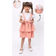 Aden Kids Somon Rengi Krep Slopet Elbise Seti