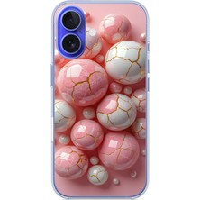 Le Balvo Iphone 16 Uyumlu Pembe Beyaz Kırık Toplar Baskılı Silikon Kılıf