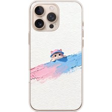 Le Balvo Iphone 16 Pro Max Uyumlu Pembe Mavi Kedi Baskılı Silikon Kılıf