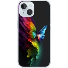 Le Balvo Iphone 15 Uyumlu Gökkuşağı Kelebeği Baskılı Silikon Kılıf