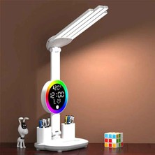 Monozone Rgb Şarjlı LED Masa Lambası Fanlı 4başlı Lamba Rgb Saat Ekranlı Kısılabilir Çalışma Lambası