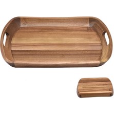MİEN Mien Akasya Masif Ahşap Servis Tepsisi - 38X25 cm - Kendinden Kulplu Sunum Tepsisi