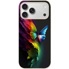 Le Balvo Iphone 17 Pro Max Uyumlu Gökkuşağı Kelebeği Baskılı Silikon Kılıf