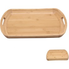 MİEN Mien Bambu Servis Tepsisi - 38X24 cm - Kendinden Kulplu Doğal Ahşap Tepsi