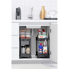 Urlove 2 Adet Siyah 2 Katlı Düzenleyici Mutfak ve Banyo Rafı