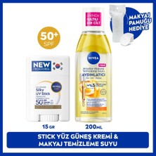 Nivea SUN SPF50 Güneş Koruyucu Stick Yüz Kremi ve Aydınlatıcı Makyaj Temizleme Suyu 200ml, Pamuk Hediye
