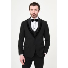 MCR Düz Slim Fit Çıkarılabilir Süet Yaka Erkek Damatlık