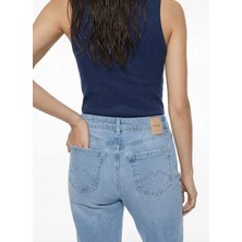 Mustang Açık Mavi Kadın Mom Fit Yıkamalı Denim Pantolon Charlotte TAPERED-1315