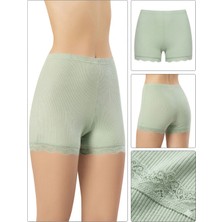 İncili Kadın Ribana Dantelli Şort- Yeşil 2xl