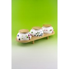 Bursa Porselen Dekor Berries Bambu Standlı 3 Lü Porselen Baharatlık