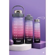 Cabbaroğlu Ticaret 3'lü-Tekli Motivasyonel Matara Seti (2l - 900ML - 500ML) - Tritan Pipetli Sporcu Su Şişesi Bpa Free