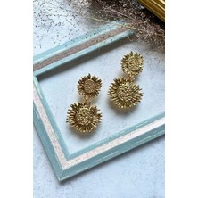 Meva Takı ve Aksesuar Ikili Ayçiçeği Sallantılı Küpe I Mev'art Collection