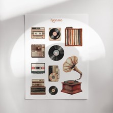 Henno Vintage Retro Müzik Aletleri Sticker Seti (1 Adet A6) | Ajanda, Defter, Planlayıcı Çıkartma