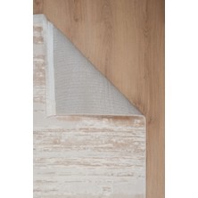 Kupon Halı Modern Abstrak Gri Bej Akrilik Triko Halı Yün Tuşeli Kendinden Desen Saçaklı Salon Oturma ALYA1003A