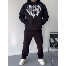 Alyn Wear Uzun Kol Kapşonlu Baskılı Sweatshirt - Siyah