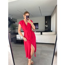 Alyn Wear Kadınn V Yaka Düğme Detay Kuşak Dahil Elbise