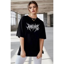Alyn Wear Unisex Bisiklet Yaka Baskılı Oversize T-Shirt - Siyah