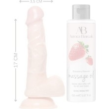 Aşkın Deposu Deromeya Health  Gerçekçi Et Dokusunda 17CM Xxl Damarlı ve Vantuzlu Kaliteli Yumuşak Süper Silikon Testisli Realistik Dildo Anal ve Vajinal Suni Yapay Penis Modeli 150 ml Çilekli Jel Hediyeli
