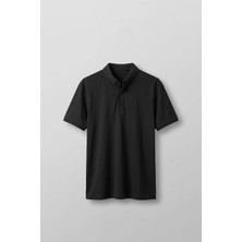 Abluka Online Erkek Slim Fit Düğmeli Triko Yaka Polo T-Shirt Siyah