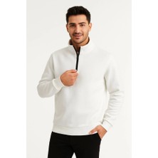 Alyn Wear Erkek Dik Yaka Sweatshirt Dik Yaka Yarım Fermuarlı 3 Iplik Şardonlu Pamuk Kumaş - Beyaz